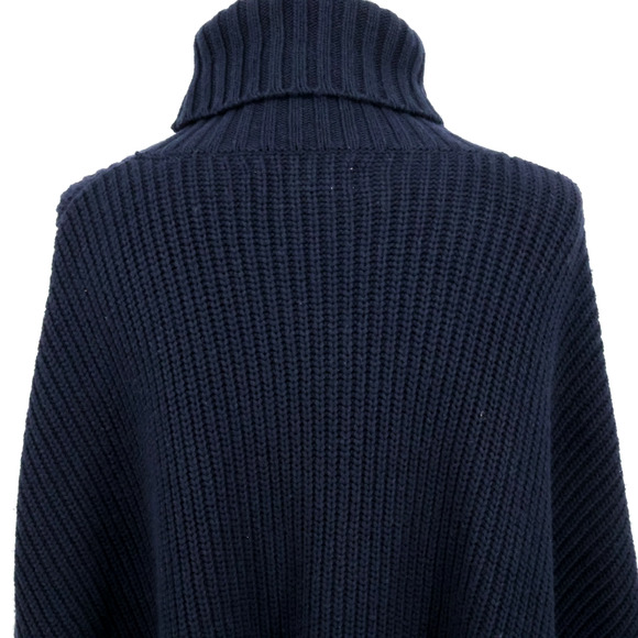 Loft Poncho Sweater Petites MP PM Navy Blue Ribbed Knit Turtleneck Open Sides - Picture 11 of 13